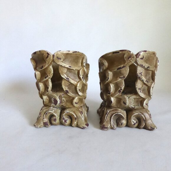 VINTAGE 6” GOTHIC WINGED ANGEL PUTTI CUPID GARGOYLE CANDLE HOLDER SET - Picture 7 of 8